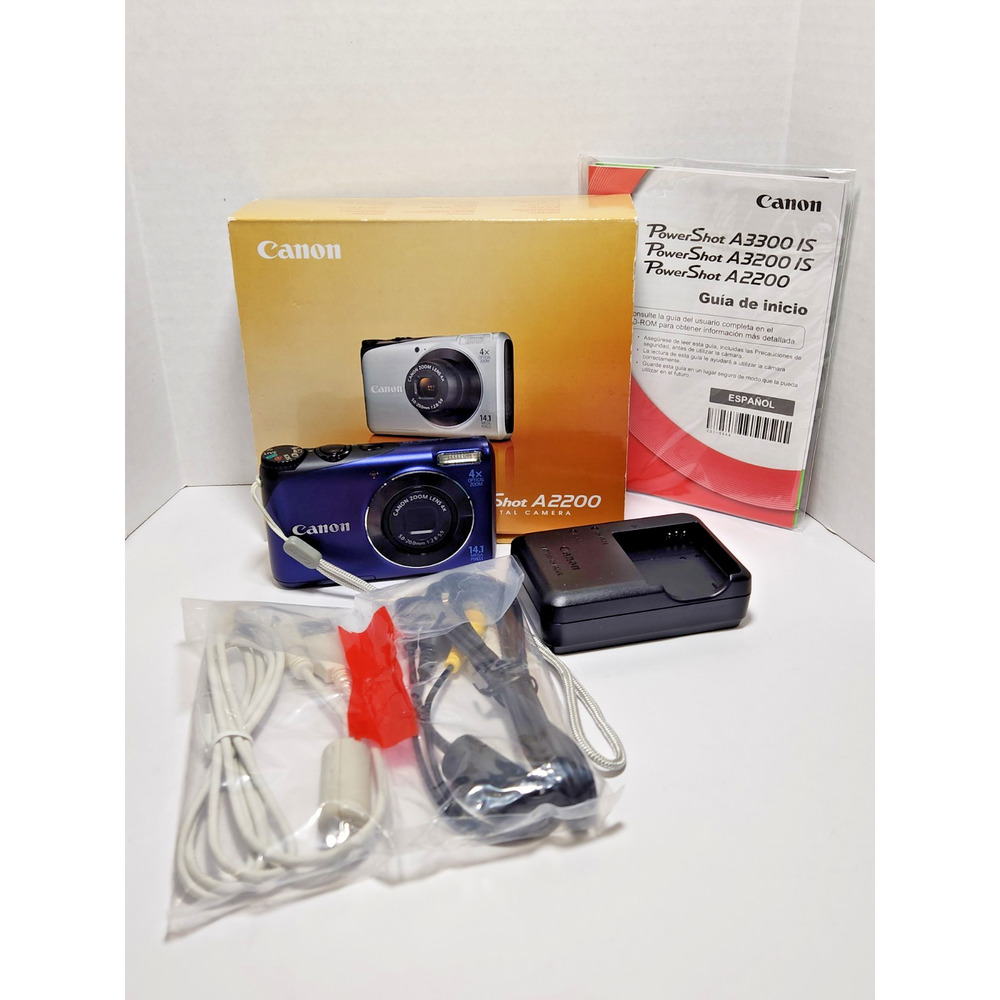 Canon PowerShot A2200 14.1 MP Digital Camera Blue With Box Battery Charger Cords